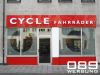 Leuchtbuchstaben LED Beleuchtung, Montage auf Platte.
CYCLE Fahrrder in Mnchen.